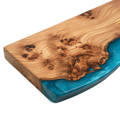 RWA Unique Live Edge Floating Shelf for Wall - Stylish Hanging Shelves for Room Wall Bedroom Bathroom Office Decor, Epoxy and Wood Wall Shelf Plank - Elegant Wall Mounted Shelves (sky blue, 24x7")