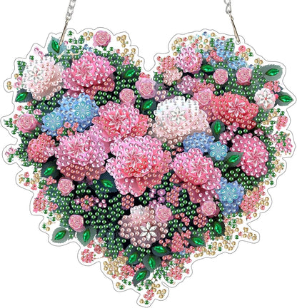 EOBROMD Diamond Hanging Art Kits for Adults, Heart Flower DIY Special Shaped Rhinestone Kits for Adults, Diamond Art Painting Suncatcher, Window Pendants Home Garden Wall Hanging Ornament