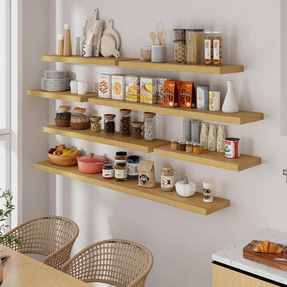 55 Inch Floating Shelves Set of 2, Rustic 55 x 9 Floating Shelf for Wall, 9 Inch Deep Wall Shelves Invisible Bracket, Large Deep Shelving for Bedroom, Kicten, Living Room, Oak Color