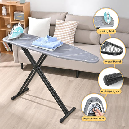 APEXCHASER Ironing Board with Silicon Iron Rest, Heavy-Duty Legs and Heat Resistant Cover, 13x53 inch, Black