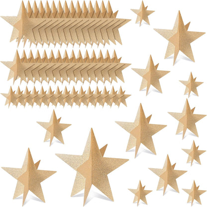 45 Pcs 3D Star Centerpieces Movie Night Decorations for Table in 3 Sizes Hanging Supplies for Red Carpet Film Show Theme Birthday New Year Party First Day of School Table Decor(Champagne)