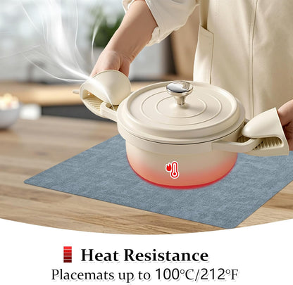 FROMHEART Faux Leather Placemats Set of 8–Waterproof,Heat/Oil Stain-Resistant PU Table Mat–Reversible,Non-Slip,Easy to Clean Place Mats for Kitchen,Dining,Indoor/Outdoor,(Light Blue,11.8" x 17")