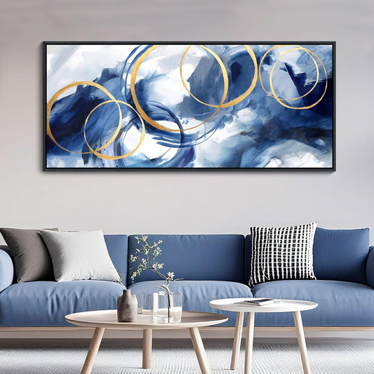 AJAZIKO Blue Abstract Canvas Wall Art Modern Wall Decor Artwork for Walls Living Room Large Painting Office Pictures for Wall Navy Gold Contempor Decorations for Bedroom