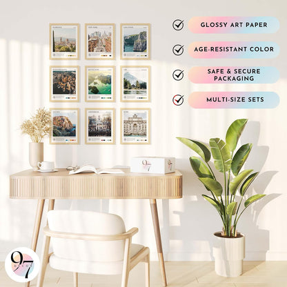 97 Decor Vintage Travel Wall Decor - Around World Travel Wall Art, Trendy City Wall Art Prints, Retro New York Europe Aesthetic Destination Pictures (8x10 Unframed)