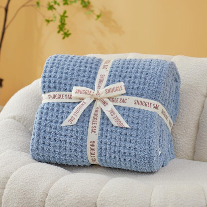 Snuggle Sac Ultra Soft Waffle Throw Blanket for Couch Bed Sofa 50x60 inches, Reversible Blue Blanket Microfiber Fluffy Fuzzy Cozy Knit Throws for Women Mothers Birthday Gifts
