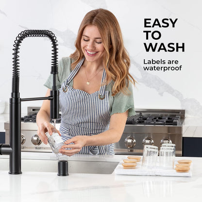 Empty Spice Jars with Label Pack (12x Bamboo Lid Glass Jar). Small 6oz Spice Storage Bottles with 112 Printed Stickers and 48 Writable Pantry Labels for Seasoning Containers