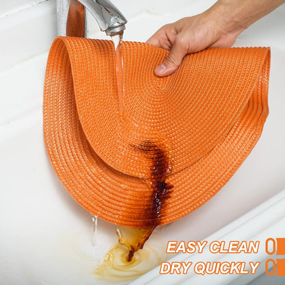 AHHFSMEI Placemats Set of 6 for Dining Table Washable Woven Vinyl Non-Slip 18x12 inches Placemat Heat-Resistant Durable Table Mats for Dining Table Easy to Clean(Oval Orange,6)