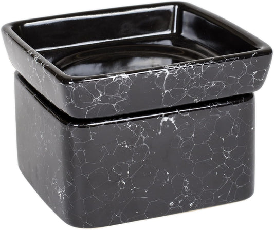 Black Ceramic Stoneware Electric 2-in-1 Tart Wax Oil Candle Warmer (1, Black Marble)