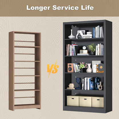 Book Shelf, 14" Deep Bookshelves Cases for Books, Garage Kit, CDs, 66" Tall Bookcase for Home Office Library Living Room, 5 Tier Bookshelf with Adjustable Shelves, Black Book Cases