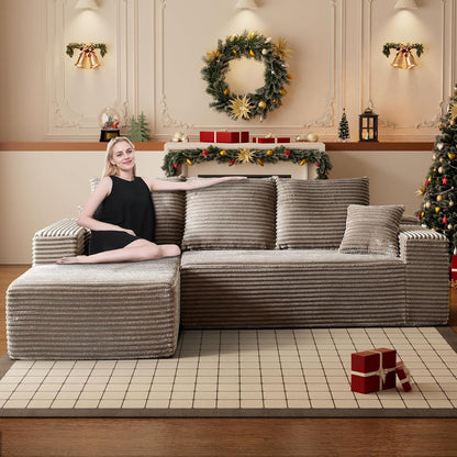 HYJT-H&K Modular Sectional Sofa Cloud Couch, 107" Comfy L Shaped Sectional Couches for Living Room, Deep Seat Memory Foam Plush Fluffy Corduroy Boneless Couch Sectionals Left Facing Sofa Chaise Brown