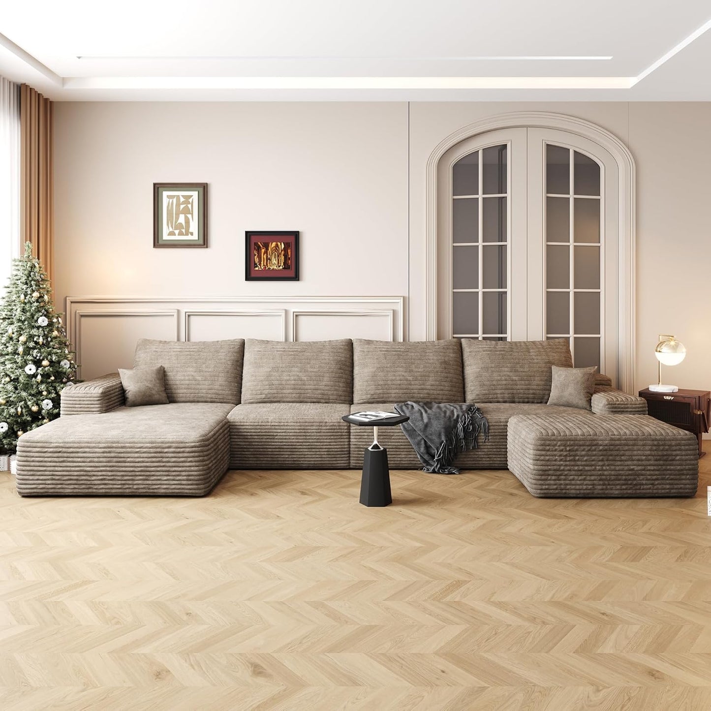 136" Sectional Couches for Living Room Modern Modular Sofa with L-Shape Couchs Upholstered Boneless Couch Deep Seat Sectional Couch with Chaise (Camel, Left Facing Chaise+3Seaters+Ottoman)