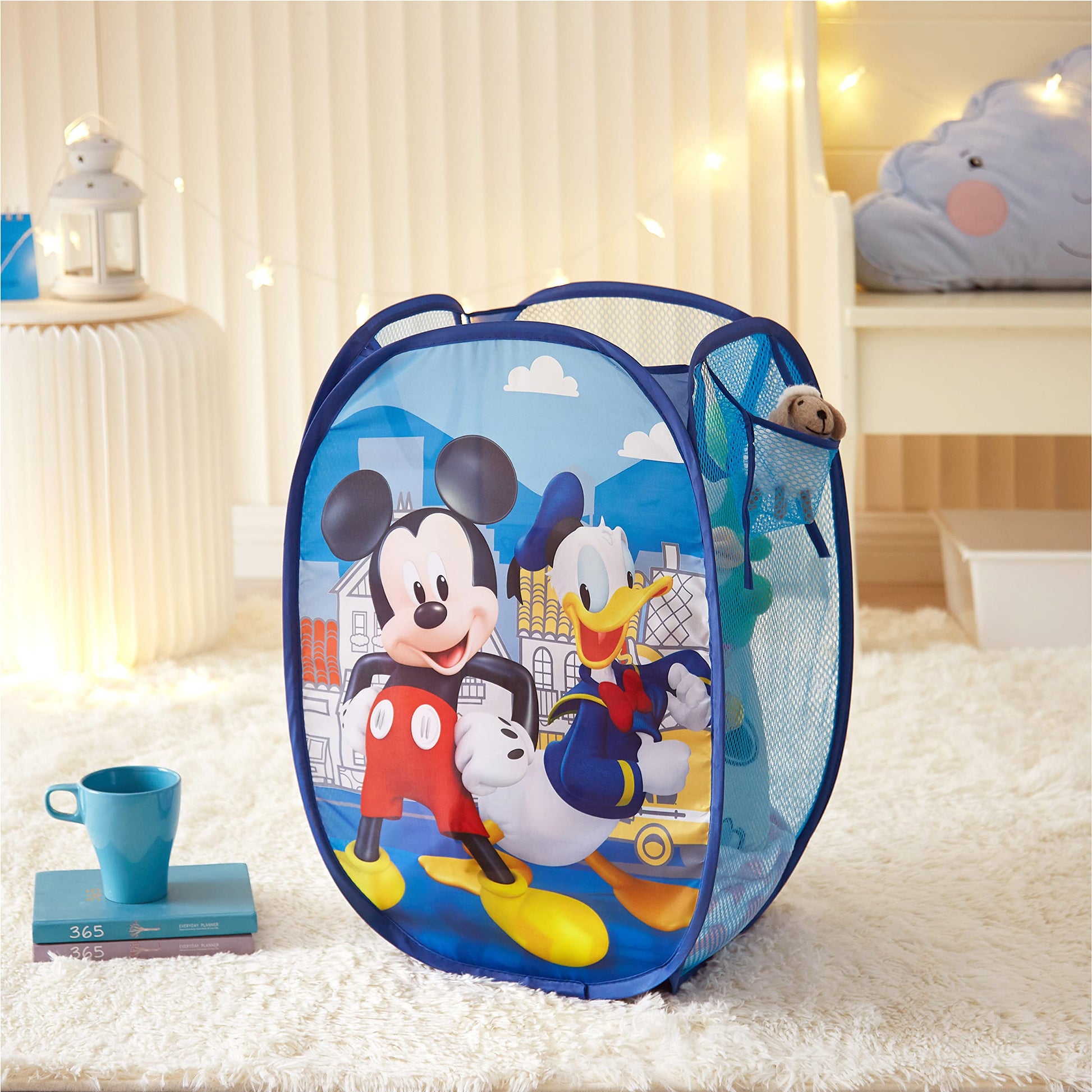 Mickey Mouse Pop Up Laundry Hamper with Durable Carry Handles,Blue Kids Clothes Storage, 21" H x