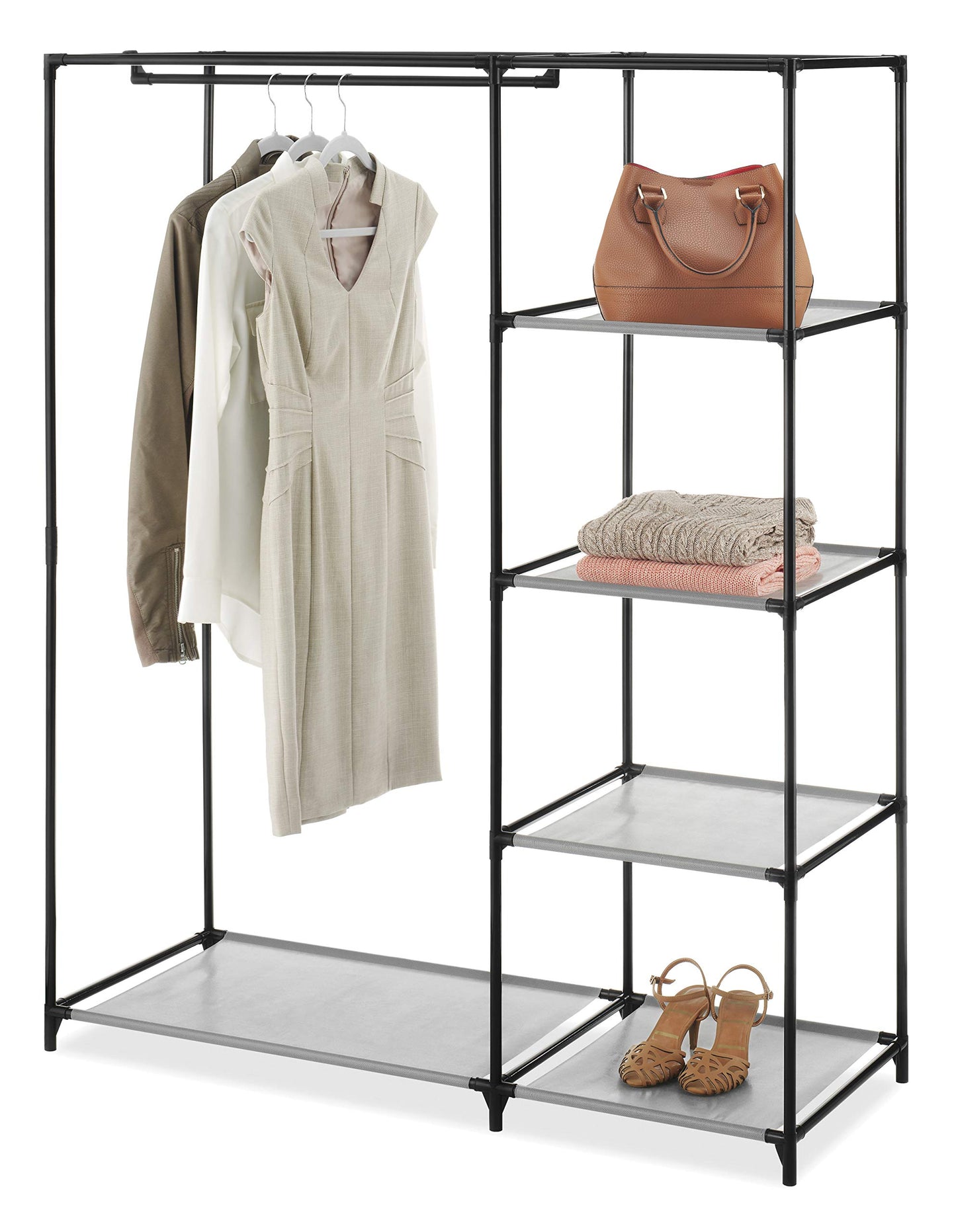 Whitmor Spacemaker 5 Tier Wardrobe Closet, Freestanding Storage System with Garment Rod, Space