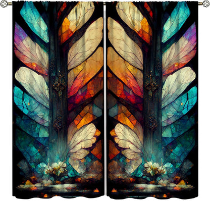 Stained Glass Curtains,Vintage Magical Colorful Abstract Art Home Decor Drapes for Bedroom Living Room Kitchen Window Treatment 2 Panels Set Total Size 63" W X 72" L Inch