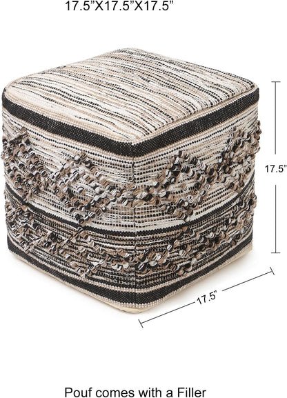 REDEARTH · Tufted Pouf Ottoman with Filler Textured Storage Cube Bean Bag Pouffe Footrest for Indoor; 100% Cotton (17.5"X17.5"X17.5", Black Jasper)