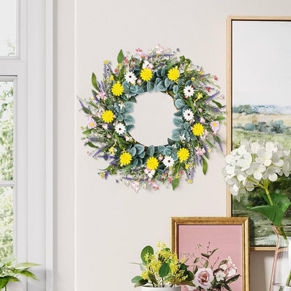 Artgar Spring Wreaths for Front Door, 24 Inch Daisy Wreath, Artificial Spring Summer Wreath with Eucalyptus Leaves Paper Flowers for Indoor Outdoor Home Door Window Wall Wedding Decor