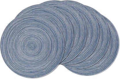 AHHFSMEI Round Braided Placemats Set of 6 Round Table Mats for Dining Tables Natural Woven Heat Resistant Place mats 15 Inch (Teal)