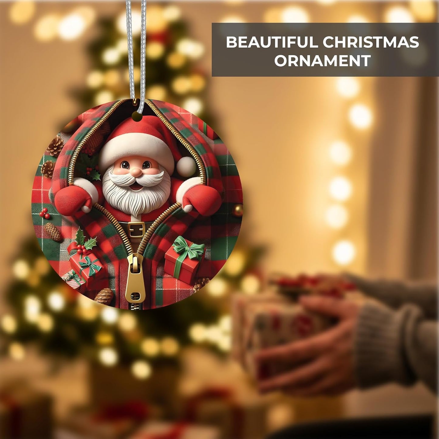 Jabihome Christmas Ornaments 2024, Exchange for Women, Men, Collectible Dated Year Ornaments for Tree, Unique Acrylic Suncatcher, Printed Stained Glass Effect Decor (Santa's Gifts)