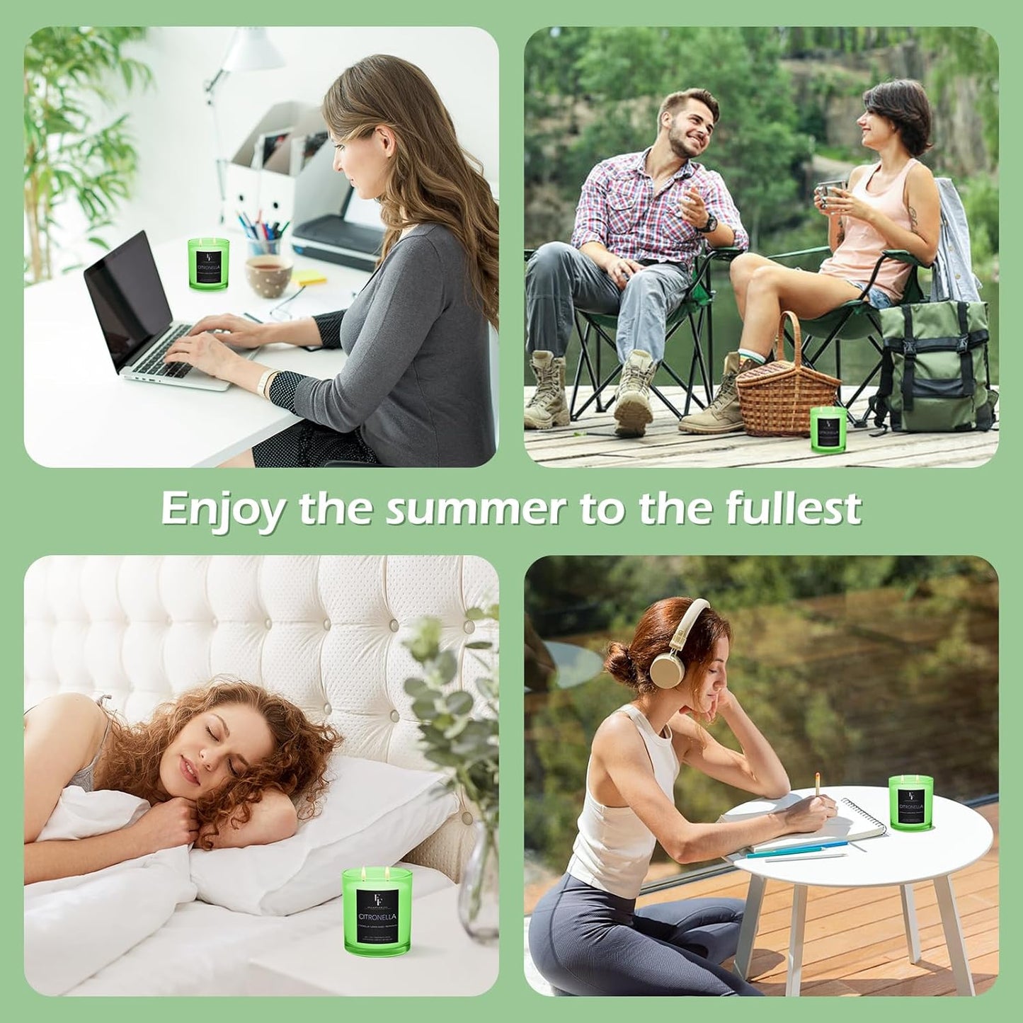 Citronella Candles Outdoor, 2-Wick Outdoor Indoor Scented Candle, Jar Candles for Home Scented, Long Lasting Natural Soy Candle, Summer Scents of Citronella/Lemon Grass/Peppermint, 9 oz