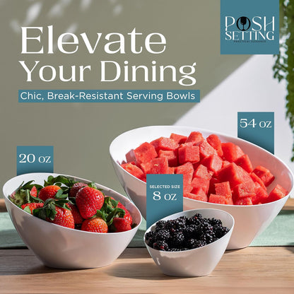 Posh Setting - White Plastic Serving Bowls for Party Angled Bowls Disposable Chip Bowls Candy Bowls for Party Table Salad and Fruit Bowls for Party Wedding Serving Bowls - White, 8 OZ, 5 Pack