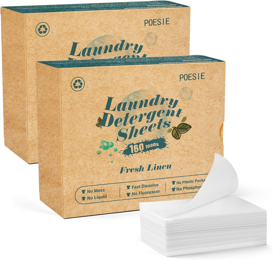 Poesie Laundry Detergent Sheet Fresh Linen Scent 320 Sheets Travel Laundry Kit No waste Portable