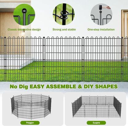 15 Panels No Dig Decorative Garden Fence with Gate for Yard, 32 in(H) X 35.4 ft(L) Animal Barrier Fencing for Outdoor Dog, Metal Portable Garden Fences for Borders, Pets, Landscape, Temporary Fence