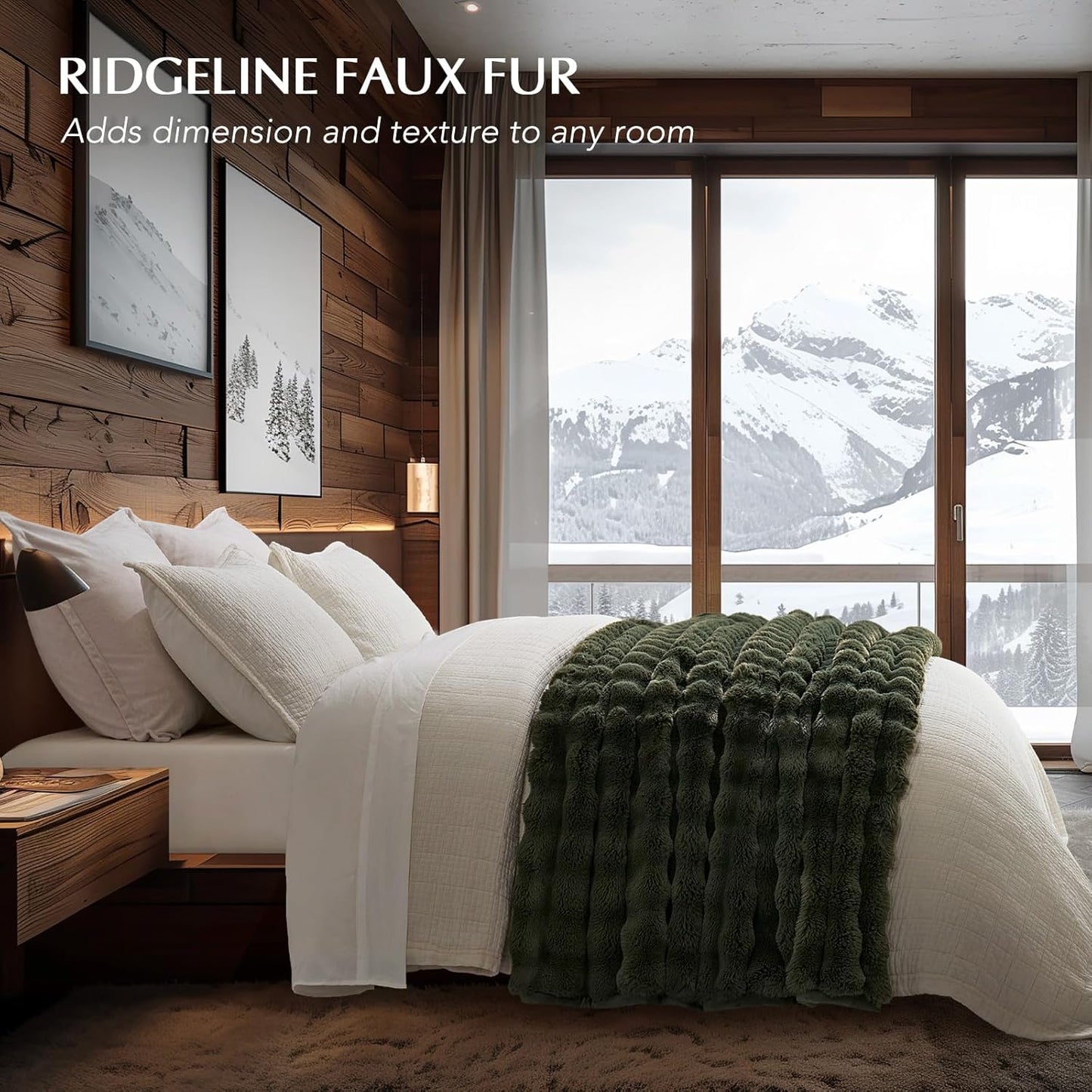 EVERGRACE Ultra Soft Luxury Fluffy Ridgeline Faux Rabbit Fur Throw Blanket, Thick Warm Bubble Throw for Bed, Cozy Plush Reversible Blankets for Couch, Chair, Sofa, Green, 50x60 Inches, 870 GSM