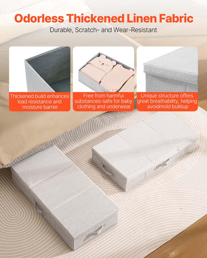 VEVOR Under Bed Storage with Lids, 31.7 x 15.9 x 6.1 Inch, 48L Large Underbed Clothes Storage