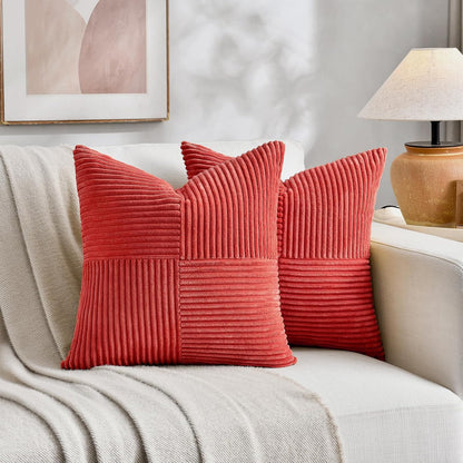 Fancy Homi 2 Packs Red Decorative Throw Pillow Covers 22x22 Inch for Living Room Couch Bed Sofa, Holiday Christmas Home Decor Gift, Soft Corss Corduroy Patchwork Accent Square Cushion Case 55x55 cm