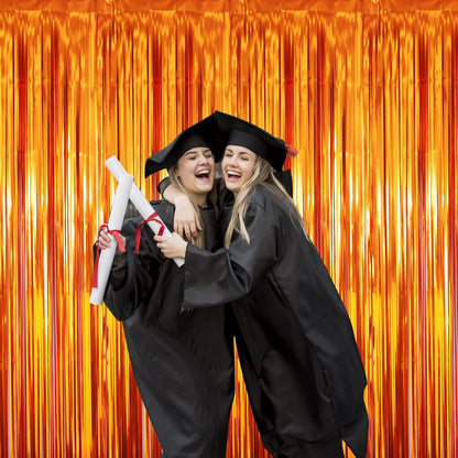 GOER 3.2 ft x 8.2 ft Metallic Tinsel Foil Fringe Curtains Party Photo Backdrop Party Streamers for Birthday,Graduation,New Year Eve Decorations Wedding Decor (4 Packs,Orange)