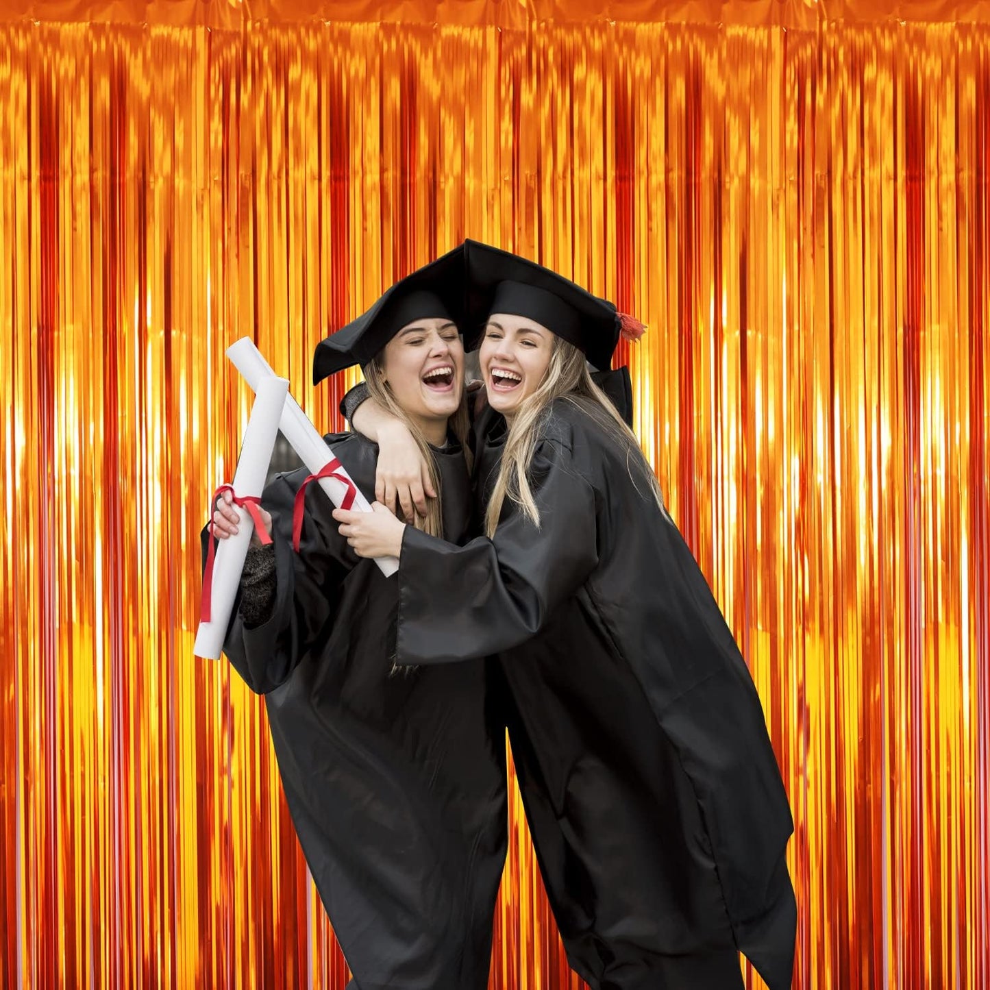 GOER 3.2 ft x 9.8 ft Metallic Tinsel Foil Fringe Curtains Party Photo Backdrop Party Streamers for Birthday,Graduation,New Year Eve Decorations Wedding Decor (3 Packs,Orange)