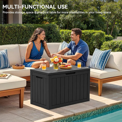 YITAHOME 45 Gallon Deck Box, Outdoor Storage Box for Patio Cushions, Outdoor Tools, Gardening Tools, Sports Equipment, and Throw Pillows, Lockable and Waterproof, Black