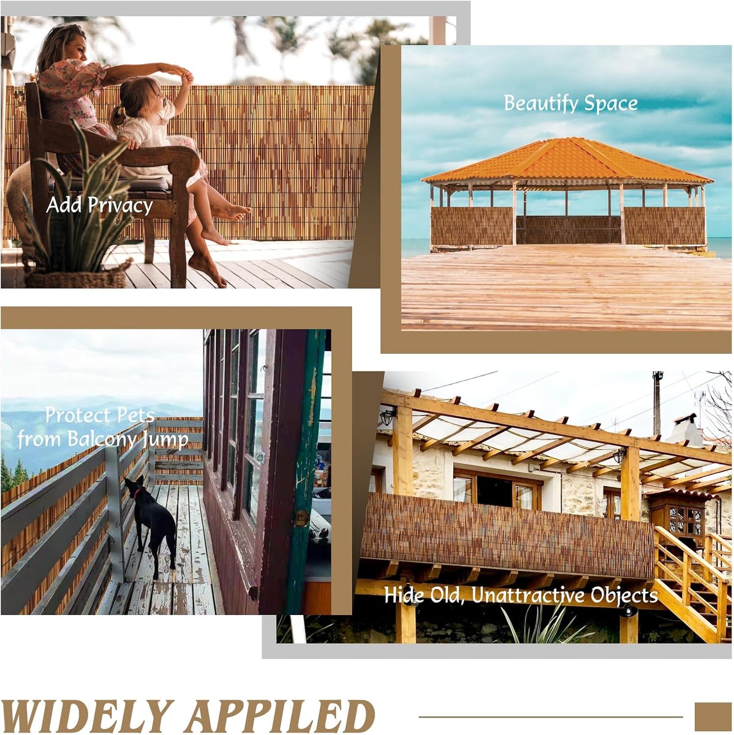 Natural Reed Fencing Rolls,2PACK 4.6FT X 16.4FT Reed Screen Curtain Fence Covering Privacy Bamboo for Outdoor Backyard Patio（Brown）