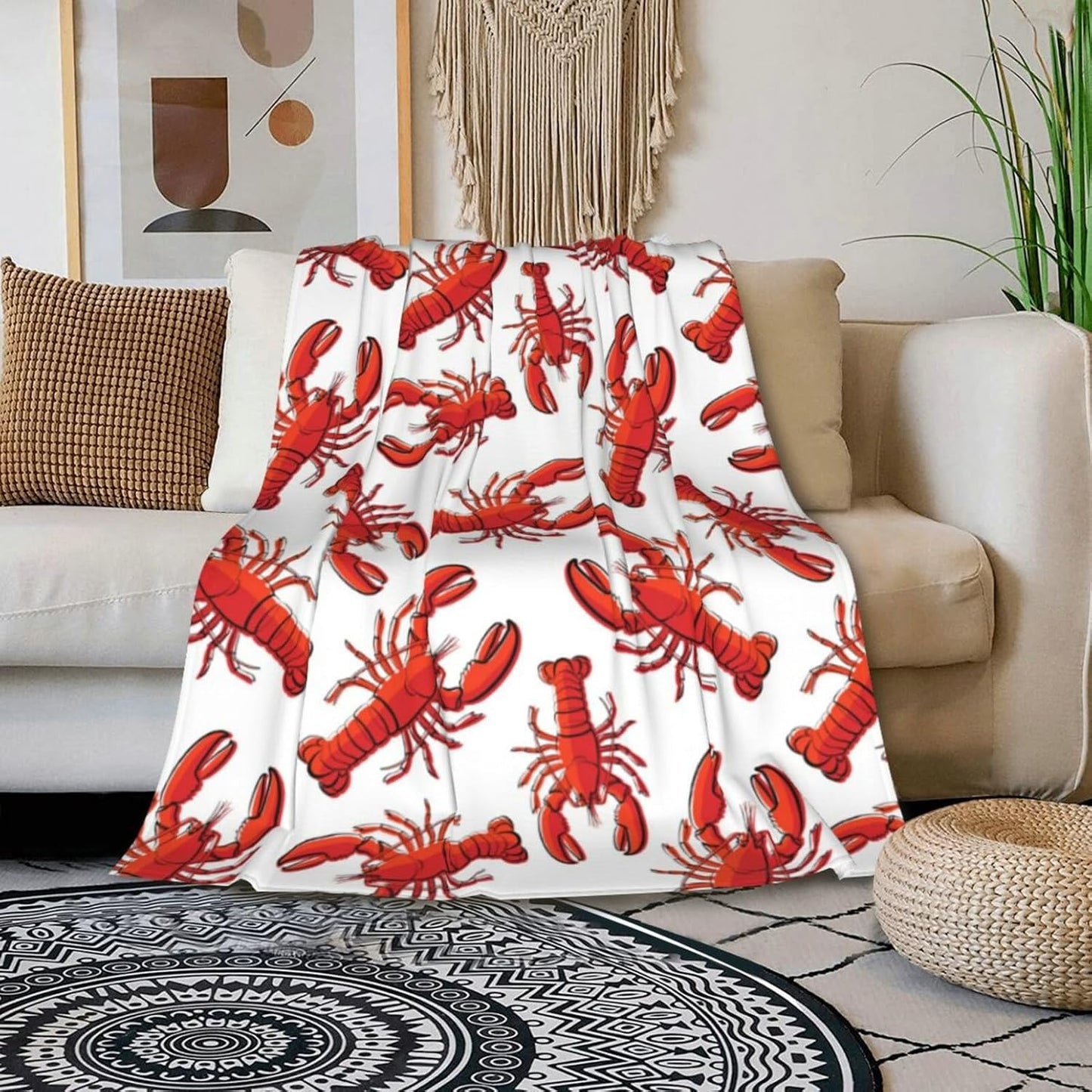 HGOD DESIGNS Red Lobster Fleece Throw Blanket Ultra Soft Cozy Blooming Decorative Flannel Blanket All Season for Home Couch Bed Chair Travel 40x50in