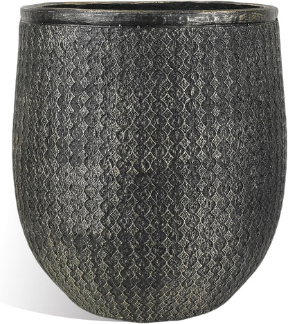 Worth Garden 12" Dia x 15" H Round Planter – Lightweight Magnesium Oxide Cement Plant Pot with Texture – Raised Pattern Concrete Look – Drainage Hole – Indoor & Outdoor Use - Black Gold