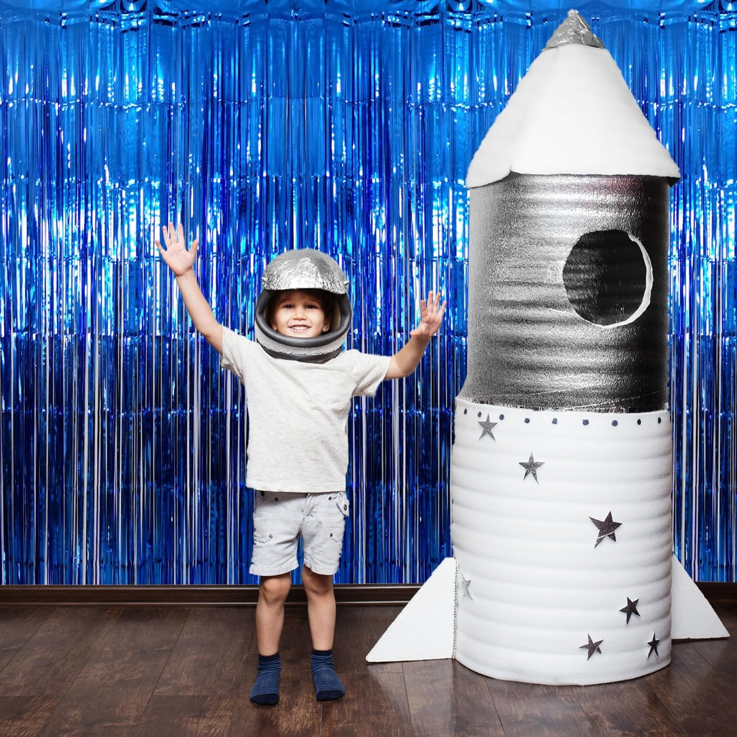 GOER 3.2 ft x 9.8 ft Metallic Tinsel Foil Fringe Curtains Party Photo Backdrop Party Streamers for Birthday,Graduation,New Year Eve Decorations Wedding Decor (Navy Blue,3 pcs)