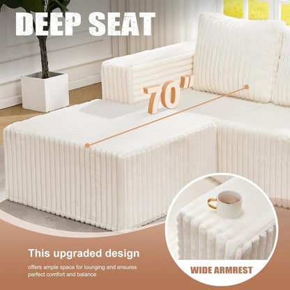 Hobestluk Modular Sectional Sofa Memory Foam Couch L Shape Sofa for Living Room Loveseat with Chaise Lounge Cloud Couch with Removable Cover (Stripe White, Loveseat with Chaise)