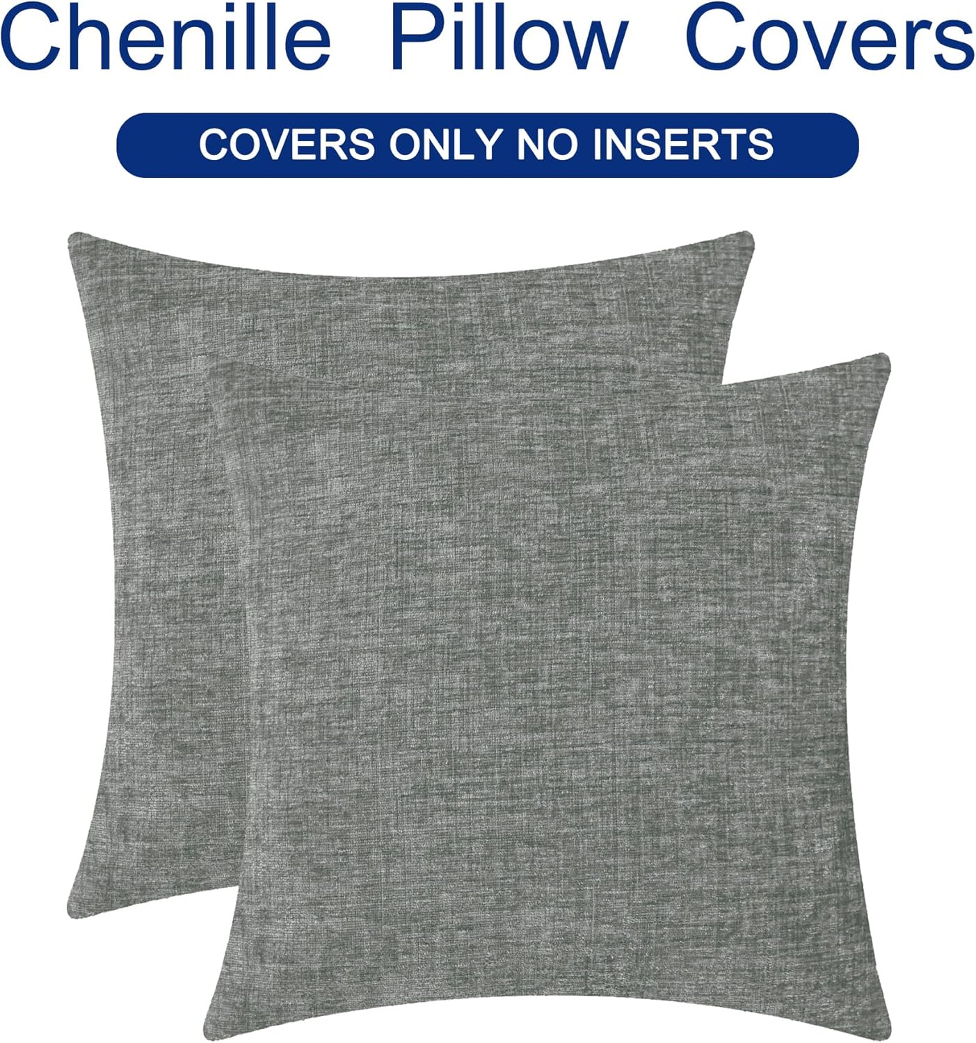 CaliTime Throw Pillow Covers Decorative 26 X 26 Inches Pack of 2 Cozy Chenille Cushion Cases for Couch Sofa Bed Living Room Home Medium Grey