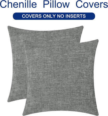 CaliTime Throw Pillow Covers Decorative 20 X 20 Inches Pack of 2 Cozy Chenille Cushion Cases for Couch Sofa Bed Living Room Home Medium Grey
