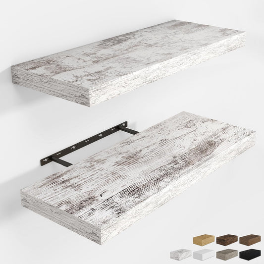 RICHFOCUS 24Inch Floating Shelves for Wall 2 Pack Shelves for Bedroom|Kitchen|Bathroom Wall Mounted Rustic Distressed Wood Floating Shelf with Invisible Brackets for Books|Storage|Decor, Rustic