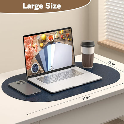DOLOPL Large Placemats Set of 6, Oval Reversible Wipeable & Non-Slip Place Mats, Modern Faux Leather Table Mats for Kitchen, Neutral Tablemats for Dining Table Decor, Wedding, Party(Navy Blue)