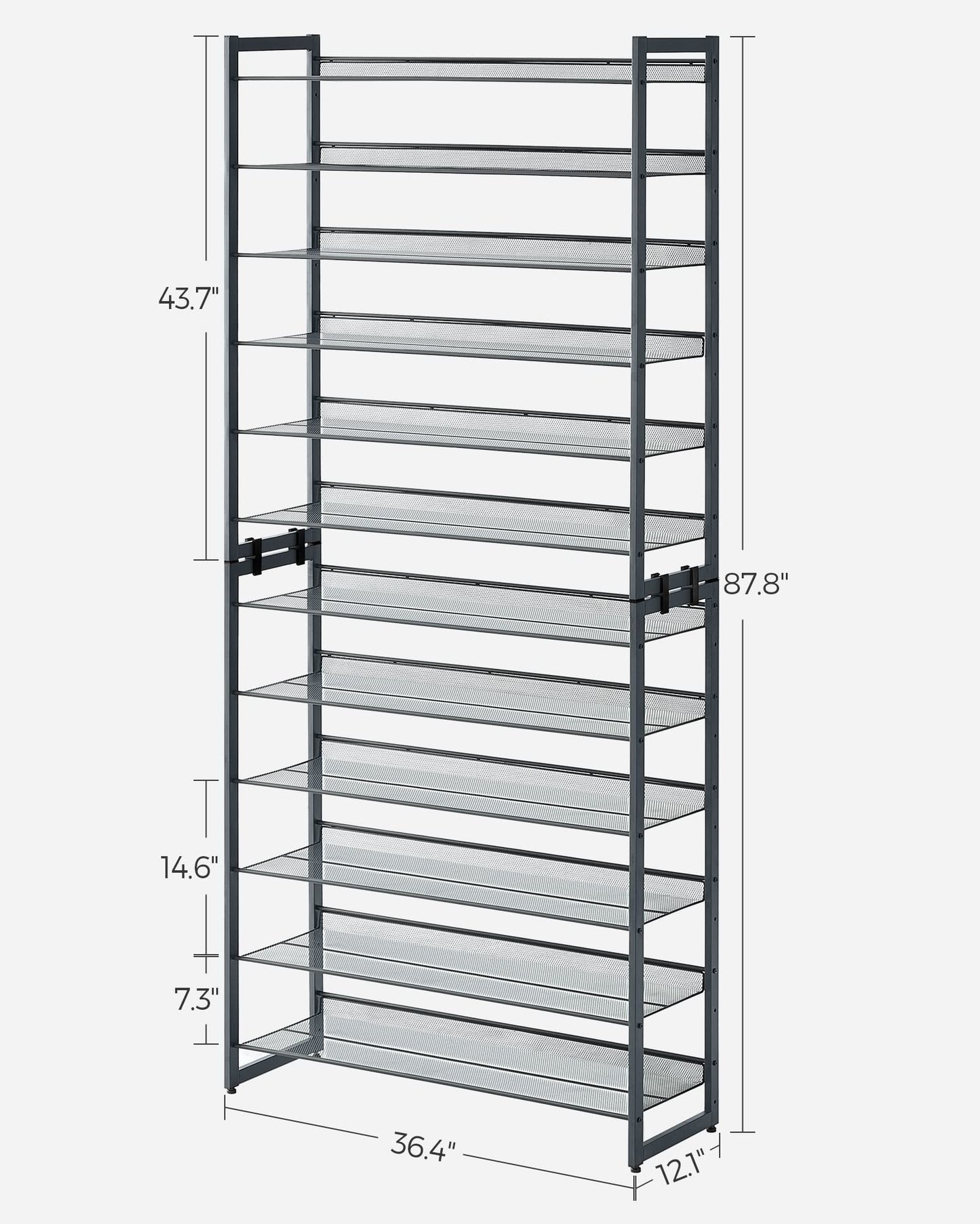 SONGMICS 12-Tier Stackable Shoe Shelf Set, Metal Shoe Storage for Garage, Entryway, with Adjustable