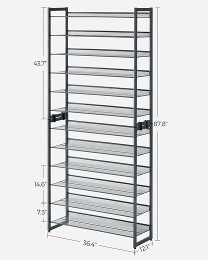 SONGMICS 12-Tier Stackable Shoe Shelf Set, Metal Shoe Storage for Garage, Entryway, with Adjustable