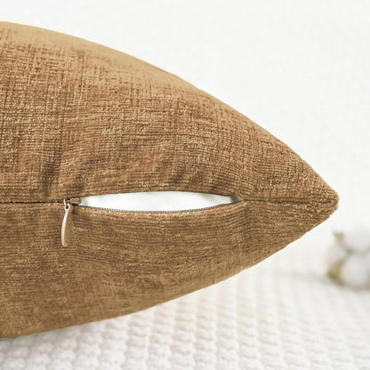 CaliTime Throw Pillow Covers Decorative 18 X 18 Inches Pack of 4 Cozy Chenille Cushion Cases for Couch Sofa Bed Living Room Home Apricot Brown