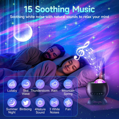 Northern Galaxy Light Projector, 300+Modes & 5 Films Star Projector, 15 White Noise & Bluetooth Northern Lights Projector,Moon Aurora Light Projector, Gifts Star Lights for Ceiling, Bedroom Decor