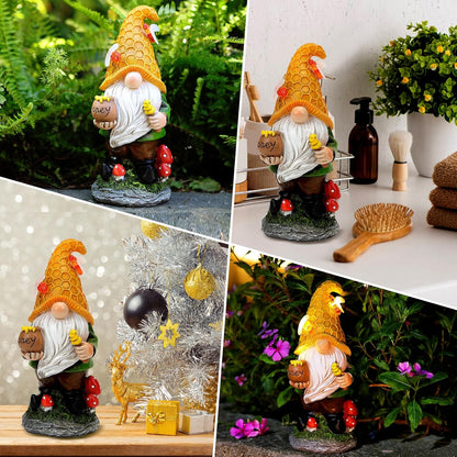 Solar Garden Gnomes Outdoor Statues-11.8‘’Outdoor Garden Decor-LED Outdoor Decor Light-Unique Housewarming Gifts Yard Art Sculptures for Patio Lawn Ornaments