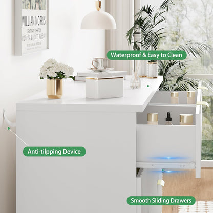 Fluted Dresser for Bedroom with 8 Drawers, 48" Wide Modern Chest of Drawers with Metal Handle, Wooden Dresser TV Stand, Wood Closet Clothes Storage Drawer Organizer for Living Room, Hallway, White