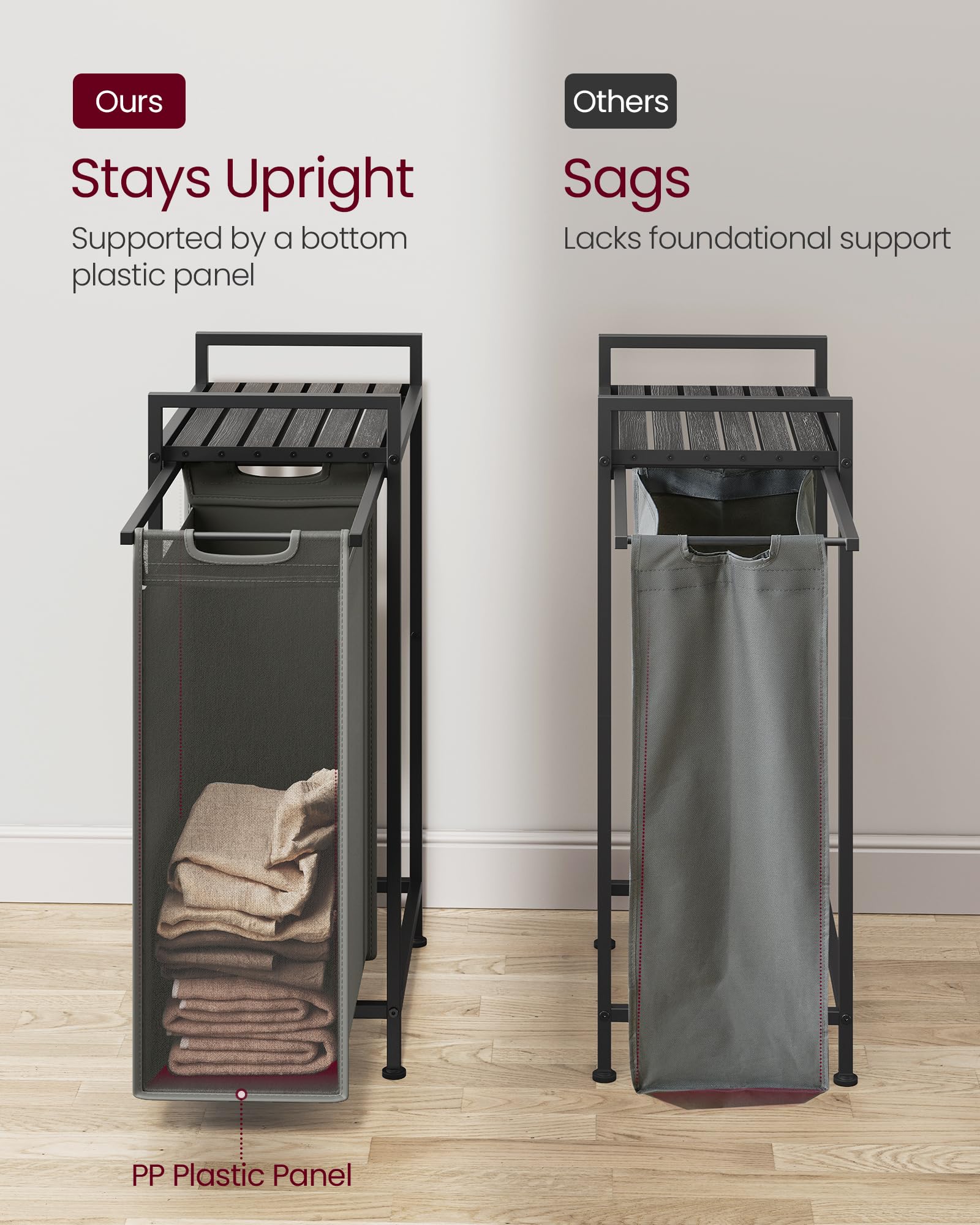 VASAGLE Laundry Hamper, Laundry Basket, Laundry Sorter with a Pull-Out and Removable Bag, Shelf