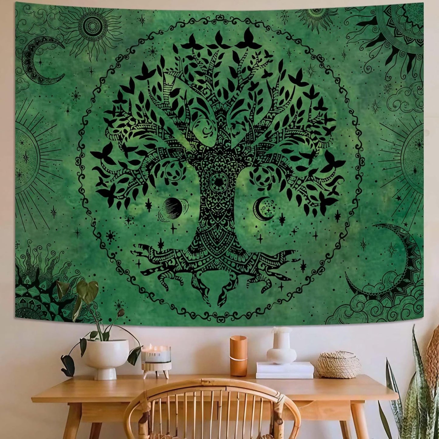 Lunerfex Tree of Life Mandala Tapestry Boho Tapestry for Bedroom Green Tapestries Wall Hanging Living Room Wall Art and Home Decor 44x60