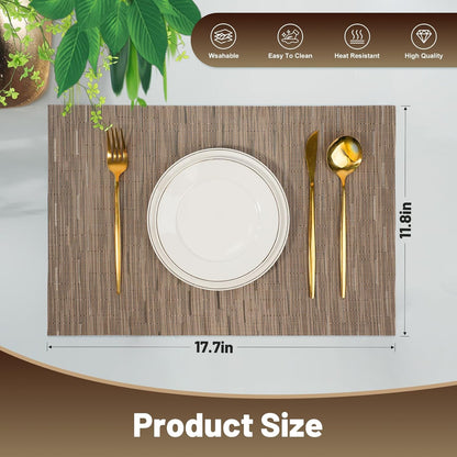 Placemats Set of 8，Non-Slip PVC Weave Table Mats Easy to Clean，Heat Resistant Place Mats for Kitchen Dining Table Decoration Indoor Outdoor，Light Brown